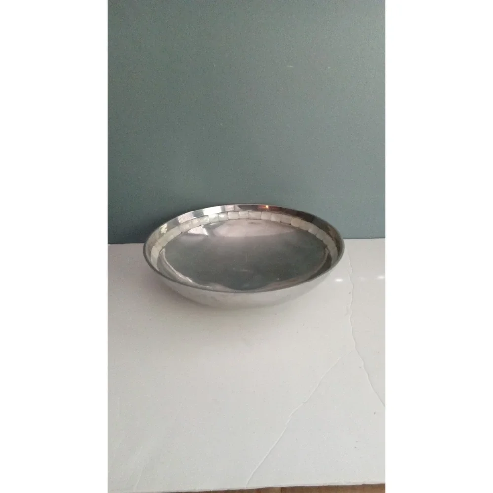 Towel Mother of Pearl Inlay Serving Set Bowl‎ Tray Spoon Vintage